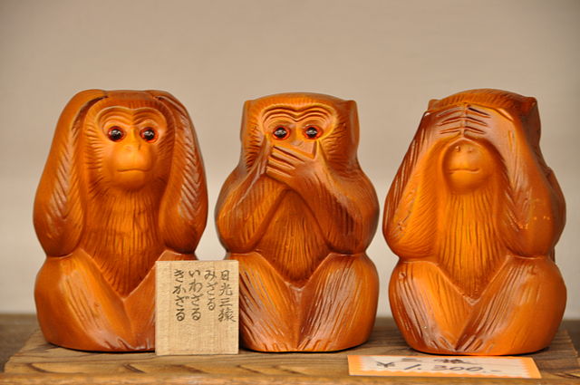 Japanese Three Wise Monkeys by Man On Mission - Own work. Licensed under Creative Commons Attribution-Share Alike 3.0 via Wikimedia Commons - https://commons.wikimedia.org/wiki/File:Japanese_Three_Wise_Monkeys.JPG#mediaviewer/File:Japanese_Three_Wise_Monkeys.JPG